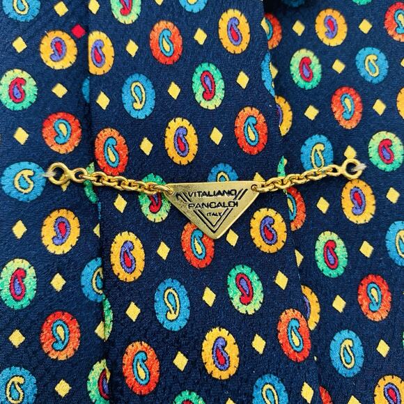 VITALIANO PANCALDI 100% Silk Tie 54” x 4” Multi Diamonds Paisley on Navy NWT - Picture 5 of 11